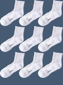4pairs Thickened Towel Bottom Athletic Mid-Calf Socks, Unisex - White - View 9