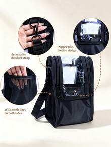 Adjustable Shoulder Strap Makeup Brush Storage Bag, Large Capacity, Professional Makeup Artist Use, Transparent Window, Dust-Proof, Travel Portable (Makeup Brushes Not Included) - Multicolor - View 3