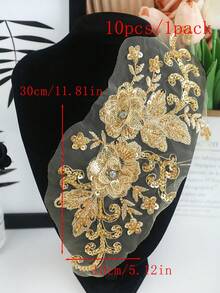 全新蕾丝网绣花水钻串珠亮片贴花，DIY 服装配饰，新娘礼服装饰，尺寸：30 厘米长 x 13 厘米宽，多种颜色可选 - 多色 - 查看 58