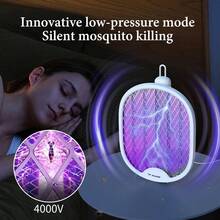 2 In 1 Foldable  Electric Bug Zapper Racket UV Bug Zapper 90° Rotatable Head USB Rechargeable Mosquito Insect Killer For Indoor Bedroom Kitchen Patio Camping Backyard Use - A - View 6
