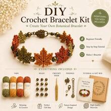 DIY Beaded Bracelet Set, Maple Leaf Bracelet Sewing Craft Kit, Includes Colorful Fabric And Instruction Manual, Suitable For Adults Creative Handmade DIY Embroidery Knitting Kit, Halloween Christmas Holiday Gift - Multicolor - View 2