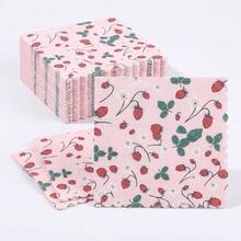 20/40/60 pièces Serviettes jetables imprimées de marguerites de vigne rose et de fraises, serviettes de cocktail à bord festonné de style ferme, serviettes en papier décoratives épaissies 2 couches, convenant pour fête d'anniversaire, mariage, pique-nique, enterrement de vie de jeune fille, baby shower et décoration de table de dessert - Multicolore - Voir 2