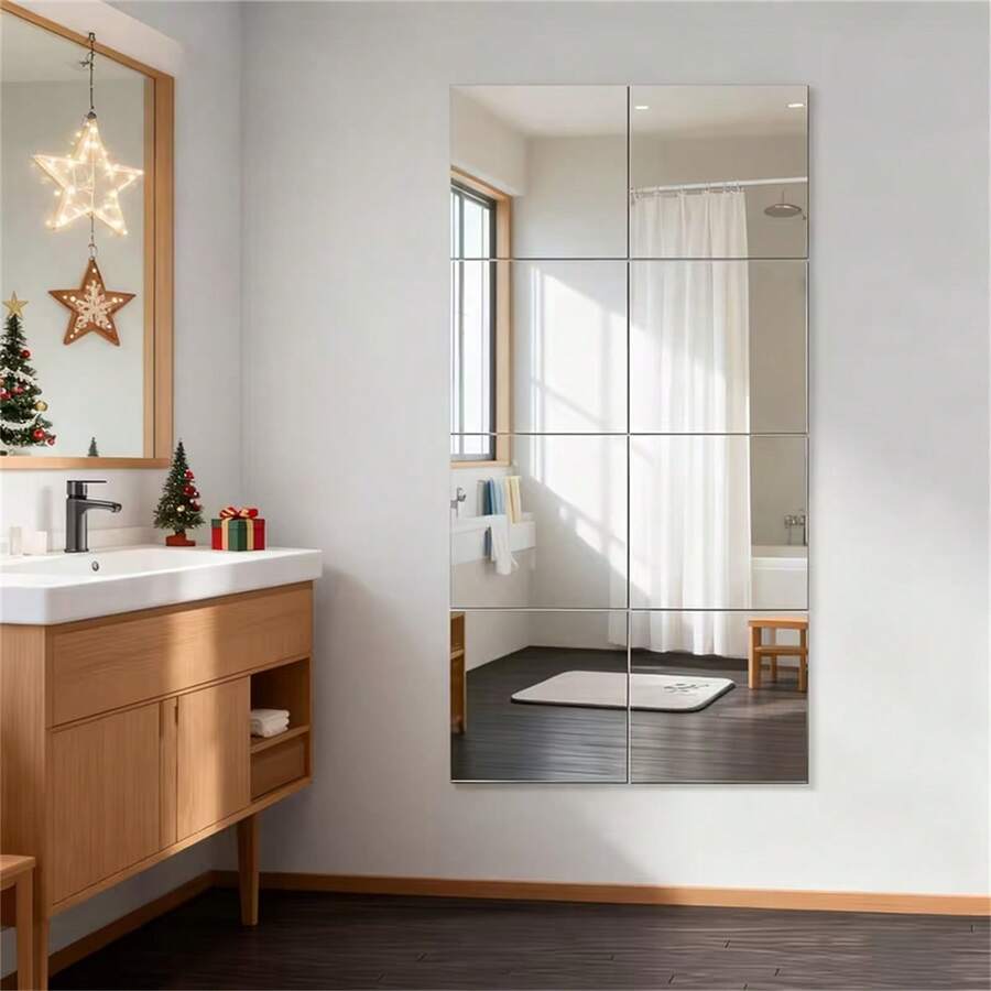 4 piezas, 8 piezas, 12 piezas, espejo acrílico cuadrado de 20 cm, espejo autoadhesivo sin taladro de Body completo, espejo decorativo de pared combinable DIY - Pegatina de espejo plateado - Ver 1