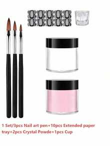6/14/12/5pcs 10g Nail Powder Set, Powder & Liquid Set, Includes Glitter 3D Nail Brush Crystal Liquid Set, Black White Transparent Powder Set, Suitable For Beginners Home Use, With Nail Brush - Multicolor - View 10