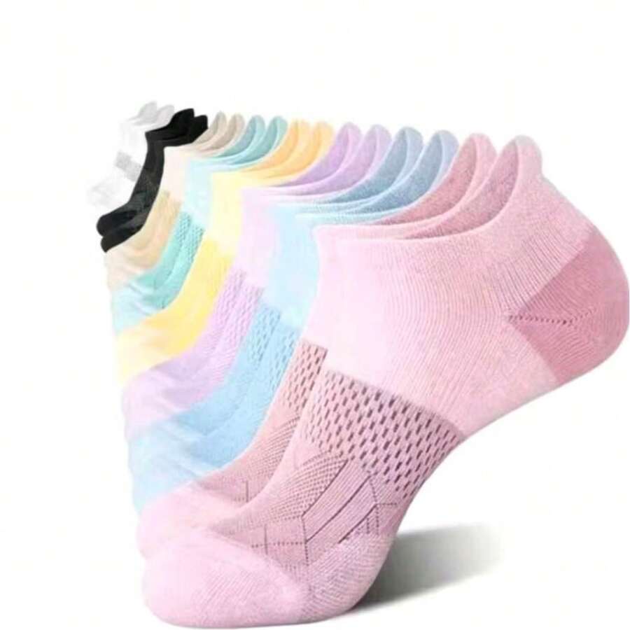 1/3/8/5 Pairs Women's Compression Socks - Arch Support Low-Cut Short Socks, Mesh Moisture-Wicking Breathable Sports Casual Socks, Multiple Colors Available (Pink/Blue/Purple/White/Black/Yellow/Green/Beige) - Durable For All Seasons, Suitable For Gym Use - Multicolor - View 1