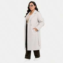 Plus Size Long Wool Coat With Belt Sbtpl-009 - 淺灰色 - 查看 1