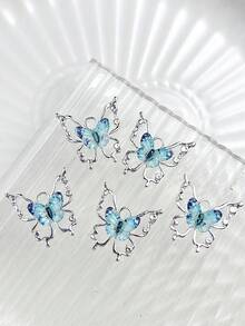 5PCS Ice Clear 3D Hollow Butterfly Nail Alloy Charms, Rhinestone Metal Nail Decoration Accessory, DIY Press On Nail Embellishment, Exquisite Nail Art Making Supply, For DIY Nail Design And Daily Wear - Multicolor - View 7