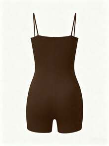 Parara Maternity Spaghetti Strap Jumpsuit, Tight Fit Comfortable Casual All-Season Fashion Innerwear, Sporty Casual Style Brown Summer - Brown - View 5
