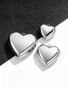 1pc European And American Flat Polished Fashion Versatile Electroplated Heart Pendant LOVW Necklace Collarbone Chain Large Heart Jewelry Accessory - Silver - View 3