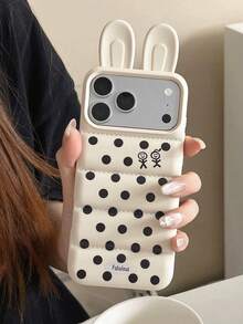 1件 3D耳朵造型亮面設計手機殼，適用於Apple 13、17系列熱門機型，韓系風格 15 Pro Max 手機殼，新品上市 - 黑色波點 - 查看 3