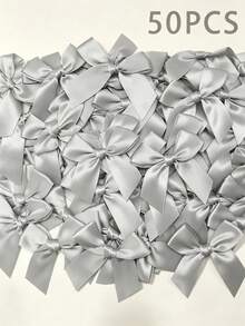 50pcs Large Satin Ribbon Bows With Pink And White Floral Design, Gift Wrapping Bows, Wedding Decoration Bows, DIY Birthday Party, Baking Decoration - Large Asymmetrical Bow - View 22