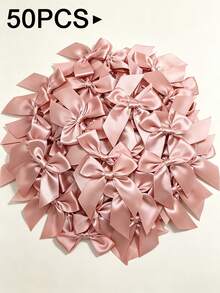50pcs Large Satin Ribbon Bows With Pink And White Floral Design, Gift Wrapping Bows, Wedding Decoration Bows, DIY Birthday Party, Baking Decoration - Large Asymmetrical Bow - View 19