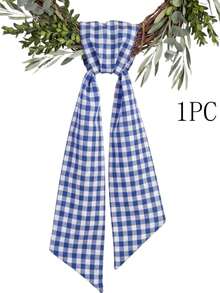 Blue & White Plaid Wreath Decorative Ribbon, 5.1 X 54.3 Inch Plaid Bow Ribbon, Suitable For Front Door, American Independence Day Patriotic Holiday Decoration - Blue and White - View 12