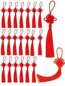 5/10/20pcs Red Chinese Knot Peace Knot Car Pendant Decoration Keychain Accessories, Smooth Satin Tassel, Handmade Chinese Knot Rope, Suitable For Lunar New Year And Spring Festival Decoration - Red - View 1