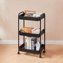 3 Layer Removable Metal Utility Trolley With Rotatable Wheels, Modern Minimalist Carbon Steel Rolling Storage Rack For Household Sundries Kitchen Bedroom Bathroom Use - View 7