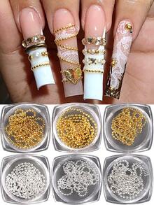 12pcs/Set Gold And Silver Chain Nail Charmss – 3D Steel Bead Chain Pendant Design; Retro Y2K Style Nail Decorations For DIY Accessories And Salon Use - 彩色 - 查看 3