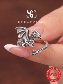 1件時尚925純銀龍尾戒指，女款戒指，適合日常配戴與派對飾品，高品質戒指 - 款式6 - 查看 1