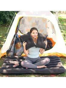 Outdoor Hiking Camping Comfortable Inflatable Bed, Plush Surface Inflatable Mattress, Black Portable Bed, Can Also Be Used As A Household Inflatable Sleeping Pad, Without An Inflation Pump - Black - View 2