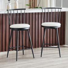 Modern Metal Windsor-Style Bar Stool With Padded Seat For Kitchen Islands, Bars, Restaurants - White - View 4