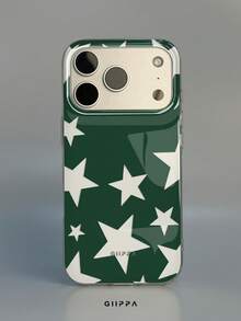 GIIPPA 1件綠色背景白色星星圖案設計手機殼，適用於Phone 17 Pro Max，兼容Phone 16 Pro Max、15 Pro Max、14 Pro Max，韓系高端時尚趣味手機殼，適合11/12/13/14/15/16 Pro Max Plus，男女通用優雅設計，聖誕節、情人節、復活節、婚禮季及生日送女友的完美禮物 - 綠色 - 查看 1