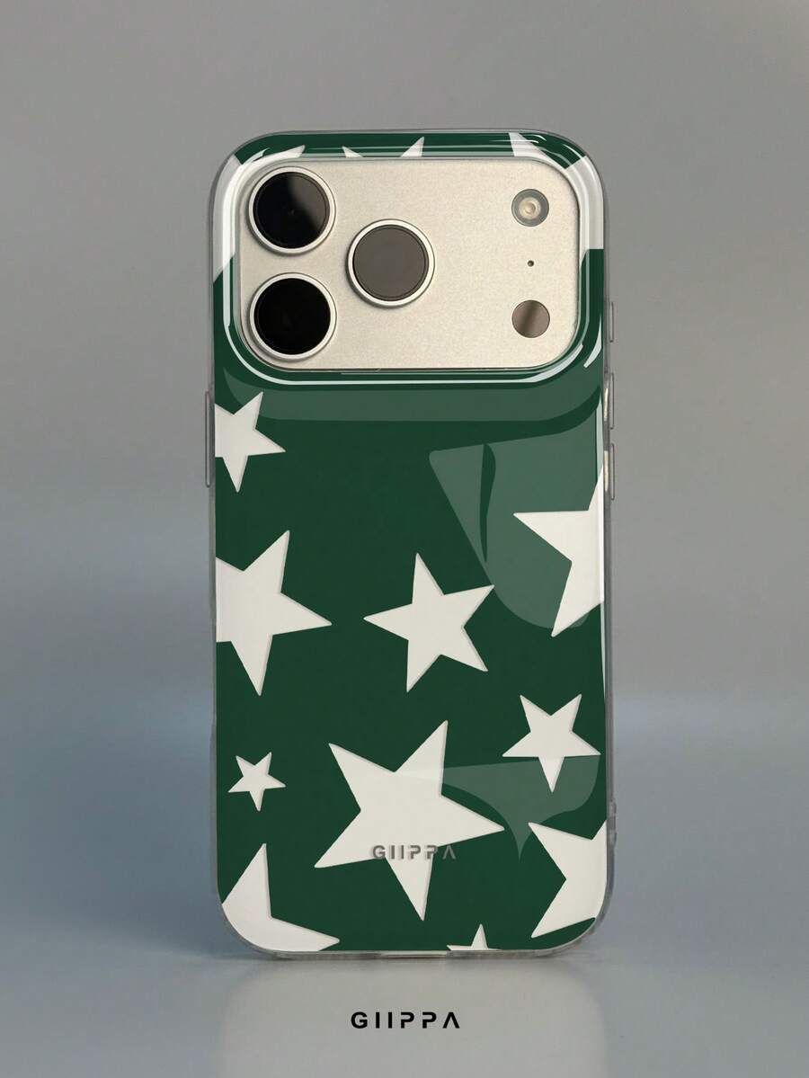 GIIPPA 1件綠色背景白色星星圖案設計手機殼,適用於Phone 17 Pro Max,兼容Phone 16 Pro Max、15 Pro Max、14 Pro Max,韓系高端時尚趣味手機殼,適合11/12/13/14/15/16 Pro Max Plus,男女通用優雅設計,聖誕節、情人節、復活節、婚禮季及生日送女友的完美禮物 - 綠色 - 查看 1