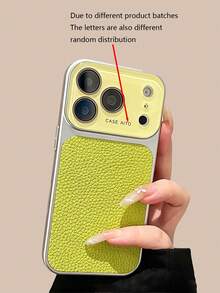 Luxury Lychee Texture Faux Leather Large Window Phone Case, Compatible With 17 Pro Max, 17 Pro, 17, 16 Pro Max, 16 Pro, 15 Pro Max, 15 Pro, 13 Pro Max, 14 Pro, 16, 15, 14, 13, Lens Protection, Shockproof Back Cover - Light Green - View 2