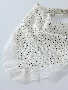 1件原創花卉圖案女款刺繡滾邊蕾絲飾邊波點髮帶，適合日常與度假使用 - 白色 - 查看 3