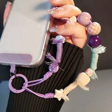 1PC Star Bead Phone Lanyard, Rainy Purple Square Phone Chain, Woven Phone Lanyard Short Style, Creative Camera Pendant, Women's CCD Hanging Chain, Premium Handmade Beaded Pendant, Anti-Drop Pendant, Versatile Chain Phone Lanyard, Free Clip (Photo Card Not Included) - Multicolor - View 3