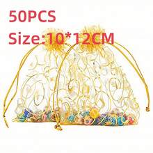 50pcs Metallic Pattern Mesh Gift Bag,Christmas - Gold - View 1