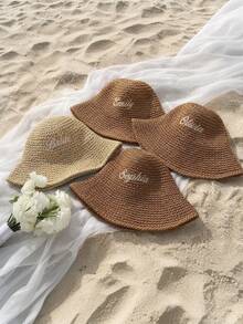 Personalized Straw Sun Hat, Embroidered Bride Beach Hat, Bachelorette Party Travel Accessory, Personalized Straw Sun Hat, Summer Bucket Hat, Bachelorette Party Gift, Bridesmaid Gift - Multicolor - View 6