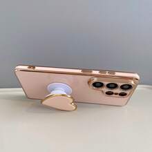 1pc Electroplated Heart-Shaped Phone Stand, Hidden Retractable Foldable, Compatible With Android Phones [International Version, Non-Local Version] A55 5G, A35/A15/S26U, Phone Cases, Fits Devices... - Pink - View 3