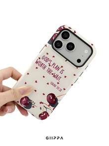 GIIPPA 1 pieza Funda de teléfono con fondo color albaricoque con pequeños corazones, cerezas y diseño de eslogan en inglés, compatible con Phone 17 Pro Max, Phone 16 Pro Max, 15 Pro Max, 14 Pro Max, estilo coreano de moda de alta gama y divertida, compatible con 11/12/13/14/15/16 Pro Max Plus, diseño elegante adecuado para hombres y mujeres, ¡regalo perfecto para la novia en Navidad, Día de San Valentín, Pascua, temporada de bodas y cumpleaños! - Multicolor - Ver 5