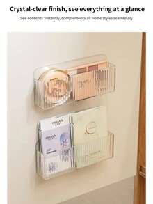 Home Use No-Drill Vertical Stripe Acrylic Wall-Mounted Storage Basket, Dedicated For Bathroom Sink Cabinet Door, Skincare Products, Makeup Tools, Face Mask Divider Organizer Box - Multicolor - View 4