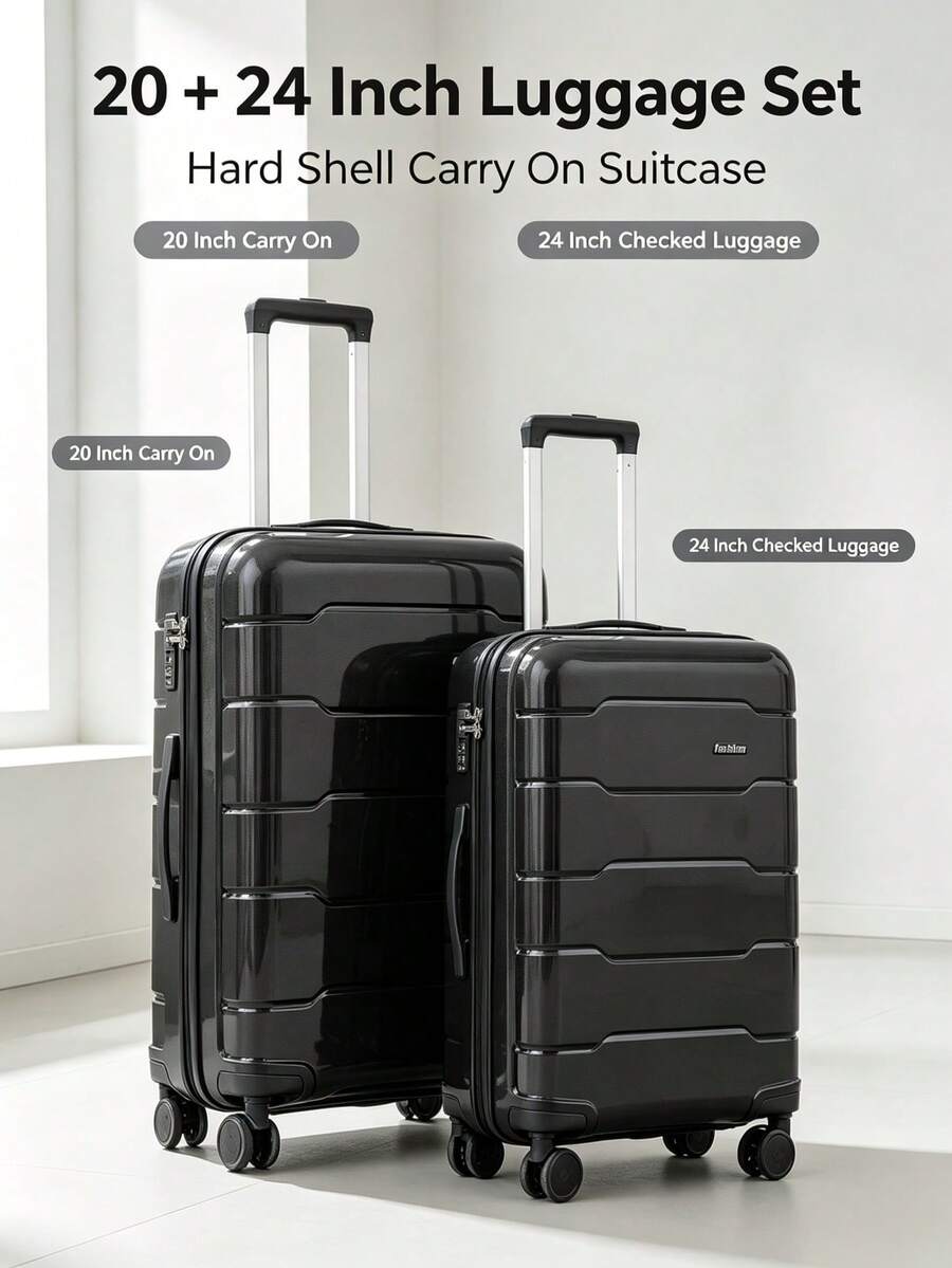 20 24 28 Inch Three Pieces Hard Shell Trolley Case Set, TSA Lock, Silent Double Swivel Wheels, Suitable For Business Long Trips - Black - Black - View 1