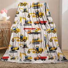 Warm & Cozy Soft Blanket - 1pc Truck & Excavator Print Flannel Nap Blanket - Sofa Bed Gift Lightweight Blanket For Home, Travel, Camping, Living Room, Office, Sofa, Chair, Bed - Multicolor - View 7