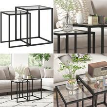 HOMCOM Nesting Tables Set Of 2, Side End Table With Tempered Glass Top And Steel Frame For Living Room, Bedroom, Black - T0001-01-8182 - View 2