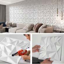1pc/10pcs/20pcs 3D Diamond Design 3D Wall Sticker, Fire-Resistant & Wear-Resistant Wall Panel, 30x30cm, Matte Black & White, Whole House Wall DIY Decoration - White - View 11