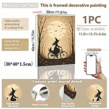 1pc Framed Canvas Wall Art Decor, Vintage Dark Academia Style Witch Riding Bicycle With Black Cat In Basket, Full Moon Autumn Silhouette Canvas Painting, Autumn Maple Tree Bat Dark Mood Halloween Oil Painting Print Poster, Quirky Pastoral Farmhouse Dark Aesthetic Decorative Wall Art, Suitable For Modern Home Decor, Room Decor, Halloween Decor, Halloween Poster, Witch Art, Gothic Poster, Halloween Home Decor, Halloween Gift - Witch - View 17