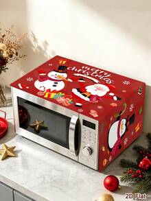 1pc Red Christmas Microwave Cover, Gingerbread Man & Penguin Pattern Toaster Dust Cover, 2D Flat Polyester Oven Dust Cover, Christmas Kitchen Decor - Multicolor - View 8