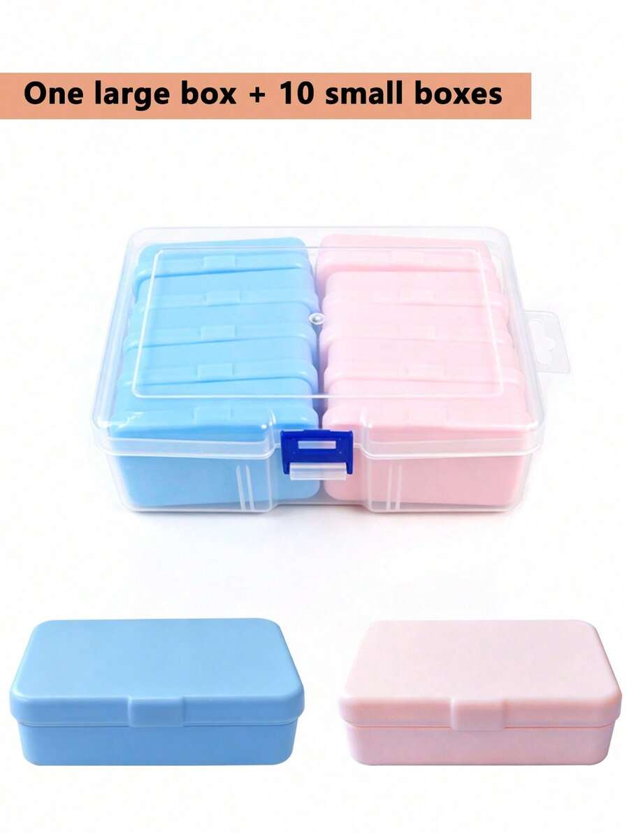 1PC Travel/Home Large Capacity Pill Box 1 Large Box + 10 Small Boxes Dual-Color Multifunctional Storage Box Portable Pill Organizer Mini Convenient Pill Organizer With Compartments Travel Medicine Storage Container Moisture-Proof Dust-Proof Weekly Pill Organizer - View 1