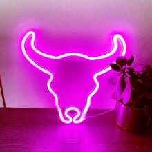 1pc Bull Head Neon Sign Battery Or USB Powered, LED Light Desktop And Wall Decor, Bull Head Size 28x25cm Approx 11x9.9in Suitable For Bedroom, Room, Bedroom, Hallway, Bar, Birthday Party, Wedding, Proposal, Valentine's Day, Mother's Day, Children's Day, Halloween, Christmas And Other Holiday Decorations And Gifts, Men's Game Room Background Decor Light - White - View 18