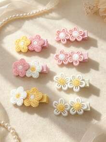 5/7pcs Set Cute Spring Pink Floral Girl Princess Hair Clips, Sweet Full Cover Hair Accessory Set - Mixed color - View 12