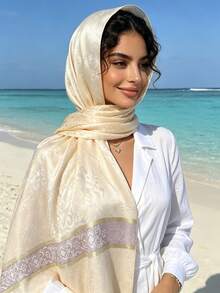 1pc Elegant Luxury Gold Thread Jacquard Hijab, Versatile Floral Pattern Tasseled Shawl Scarf For Women, Suitable For All Seasons For Dress - Multicolor - View 17