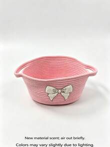 1pc White & Pink Cotton Rope Woven Basket - Cute Bow Design Baby Room Storage Organizer, Baby Supplies, Newborn Essentials, Room Decor - Multicolor - View 10