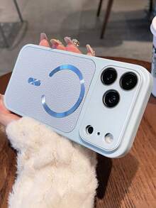 Luxury Crystal Lens Litchi Pattern Faux Leather Magnetic Phone Case Compatible With IPhone 17 Pro Max 17 Pro 17 16 Pro Max 16 Pro 16 15 Pro Max 15 Pro 15 14 Pro Max 14 Pro 14 13 Pro Max 13 Pro 13 Business Wireless Charging Protective Back Cover - Baby Blue - View 4