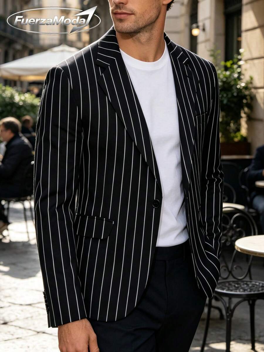 Men Blazers - Black and White - View 1