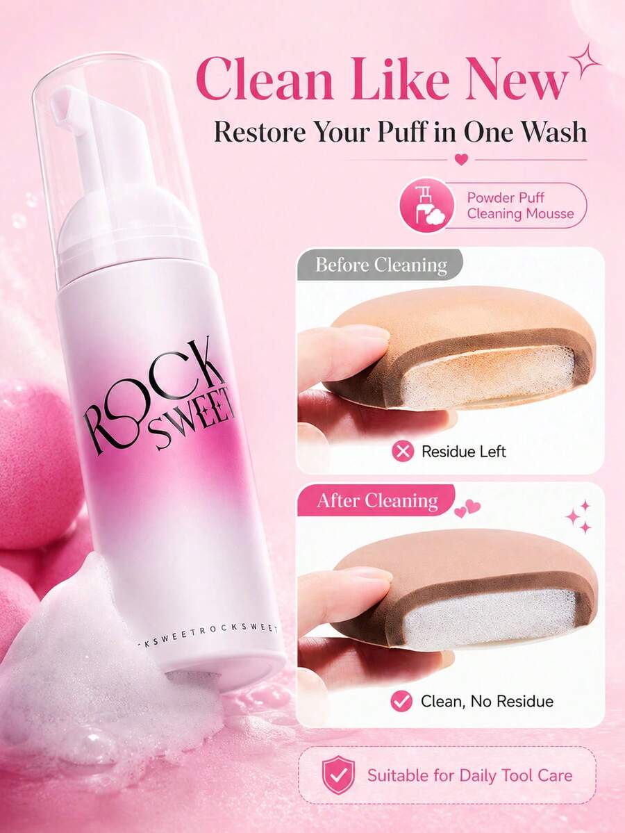 ROCK SWEET Makeup Puff Cleaning Mousse, Gentle Deep Cleansing Foam, Suitable For Makeup Sponges And Makeup Brushes - Pink - View 1