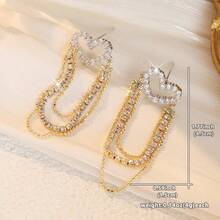 DIYCCPC Elegant Luxury Synthetic Zirconia Heart-Shaped Multi-Chain Tassel Pendant Earrings, Sparkling Handmade Daily Versatile Jewelry Accessory, Perfect Gift For Women - Gold - View 2