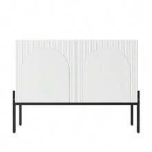 Sideboard With 2 Doors And Metal Legs, Buffet, Chest Of Drawers With Arched Line Design, Modern Minimalist Style, Dimensions: W 100 Cm / H 75 Cm / D 40 Cm - 白色 - 查看 9