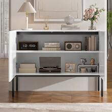Sideboard With 2 Doors And Metal Legs, Buffet, Chest Of Drawers With Arched Line Design, Modern Minimalist Style, Dimensions: W 100 Cm / H 75 Cm / D 40 Cm - 白色 - 查看 5